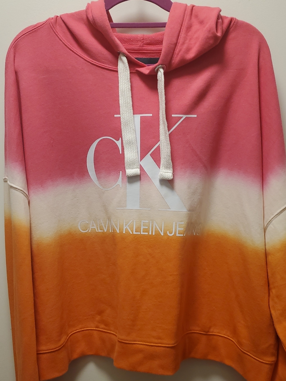 Calvin Klein Pink, Cream & Orange Dip-Dye Crewneck Hoodie